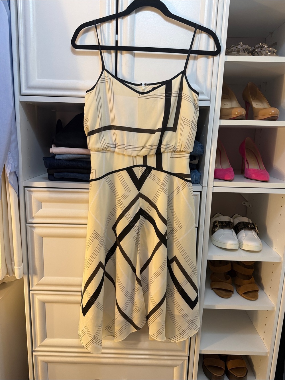 Banana Republic Cream Midi Dress with Black Geometric Print